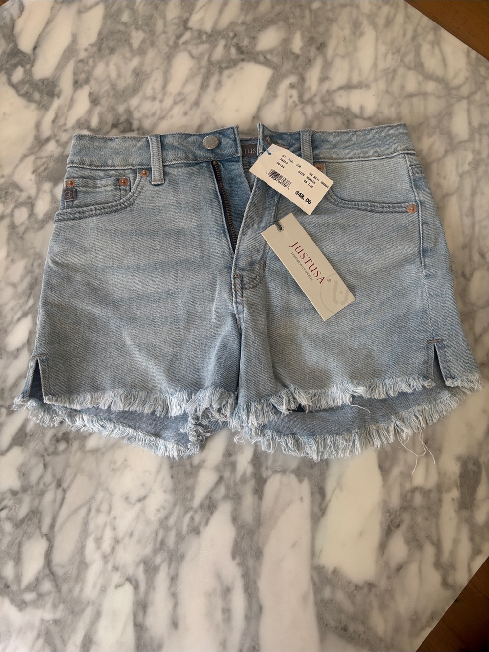 Just USA Light Wash Frayed Hem Denim Shorts